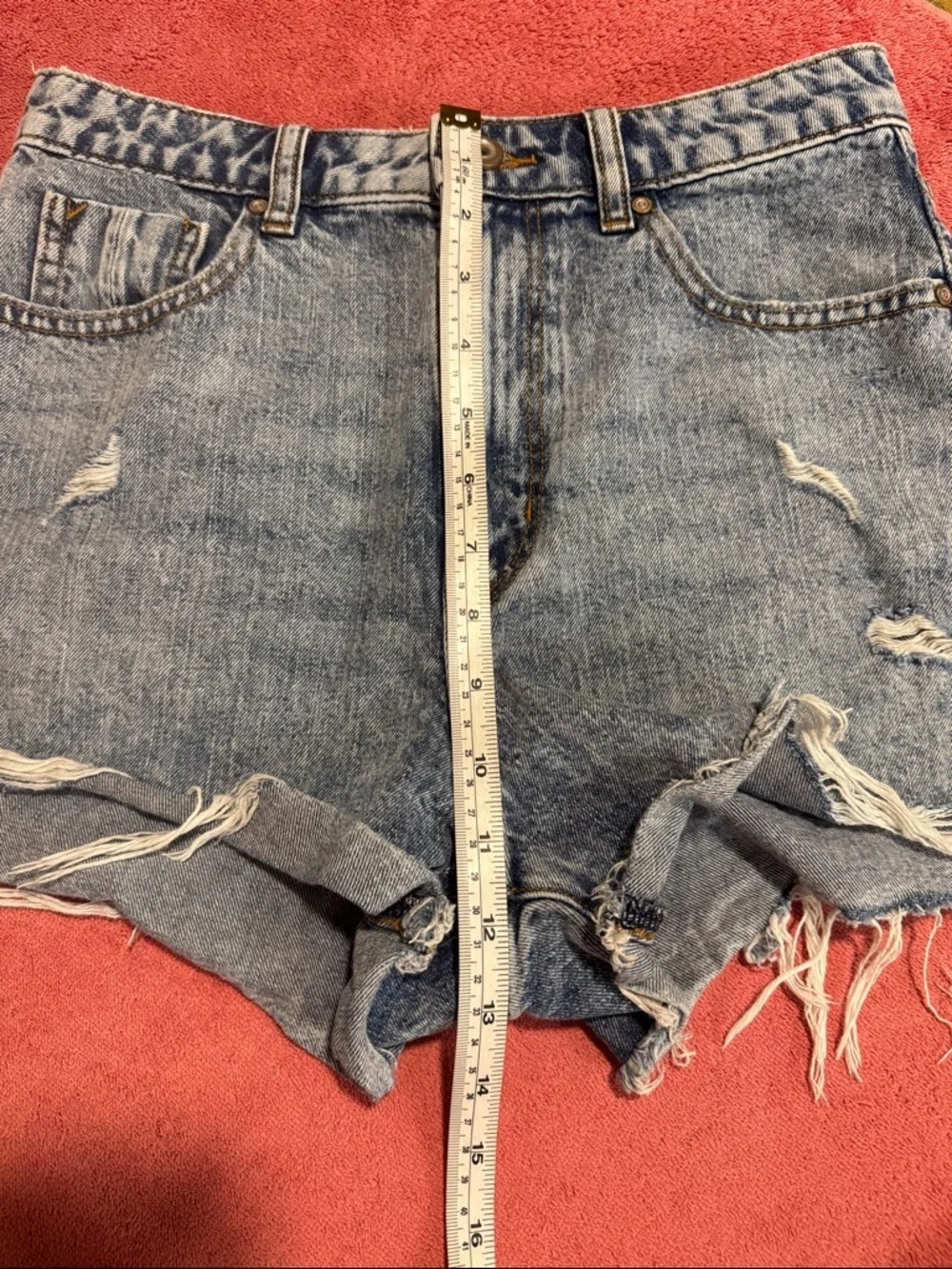 Zara Distressed Light Blue Denim High-Rise Shorts